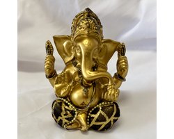 Ganesh of Ganapati Tantra Ganesha-GB1#- Boeddha-Zwart/Goud Kunststof, met mix stof en old look accenten ,10x12x5.5cm
