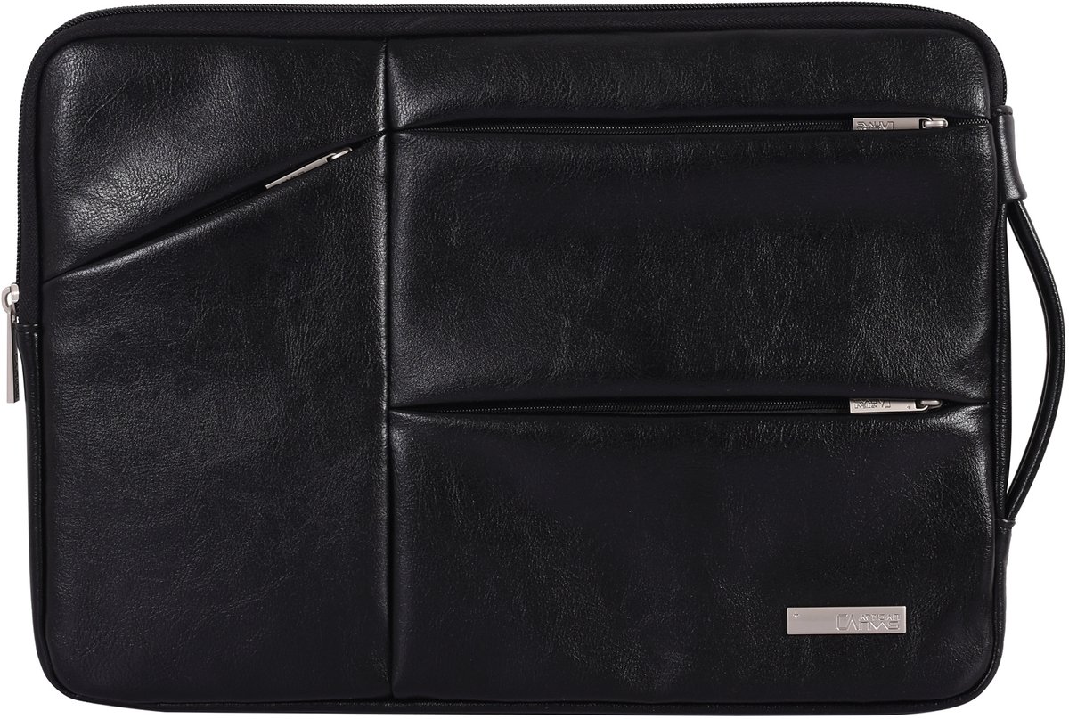 Laptophoes 15.6 Inch XV PU - Laptop Sleeve met Extra Vakken - Zwart