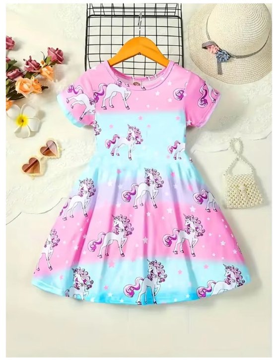 Unicorn Eenhoorn Jurk voor Meisjes Maat: 86/92 Kleur: Roze - Main Image