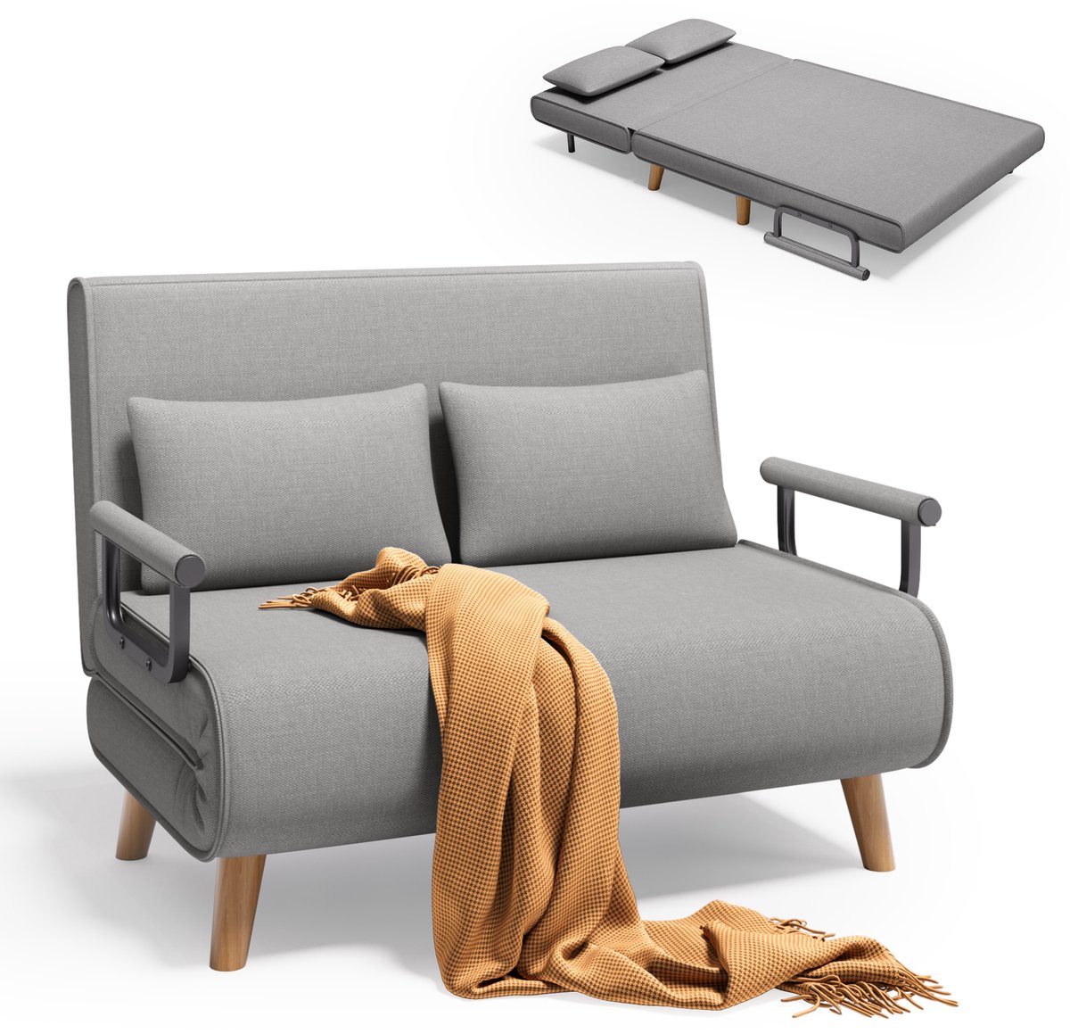Xbro 2-zits Slaapstoel met Bedfunctie – 3-in-1 Opvouwbare Relaxstoel en Slaapbank met Verstelbare Rugleuning en 2 Kussens – Comfortabele Tweezits Slaapbank voor Woonkamer, Logeerkamer, Balkon en Studio