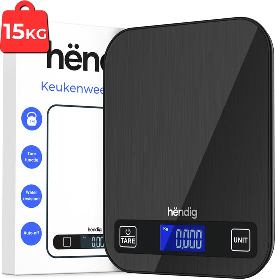 Balance de cuisine numérique Hëndig - Balance de Cuisine - Balance de précision - Balance de Cuisine - Balance de cuisine - 1 gramme - 15 kg - Fonction tare - Incl. Piles - Anthracite