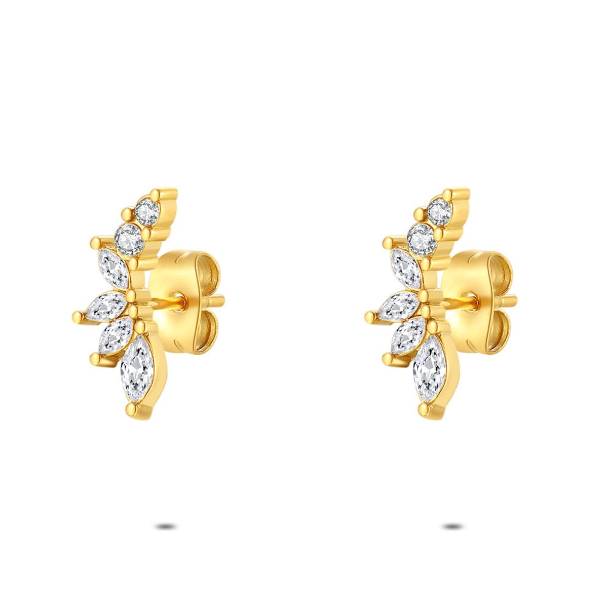 Twice As Nice Oorbellen in goudkleurig edelstaal, witte kristallen