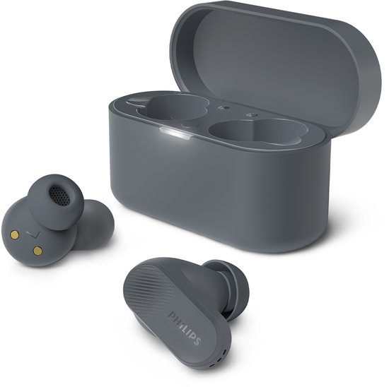 PHILIPS TAT3509 Noise Cancelling True Wireless In-Ear Bluetooth Oortjes - Klein, Natuurlijk geluid, Dynamische bas, Oplaadcase, Heldere gesprekken, Ideaal voor woon-werkverkeer en sporten - Donker grijs