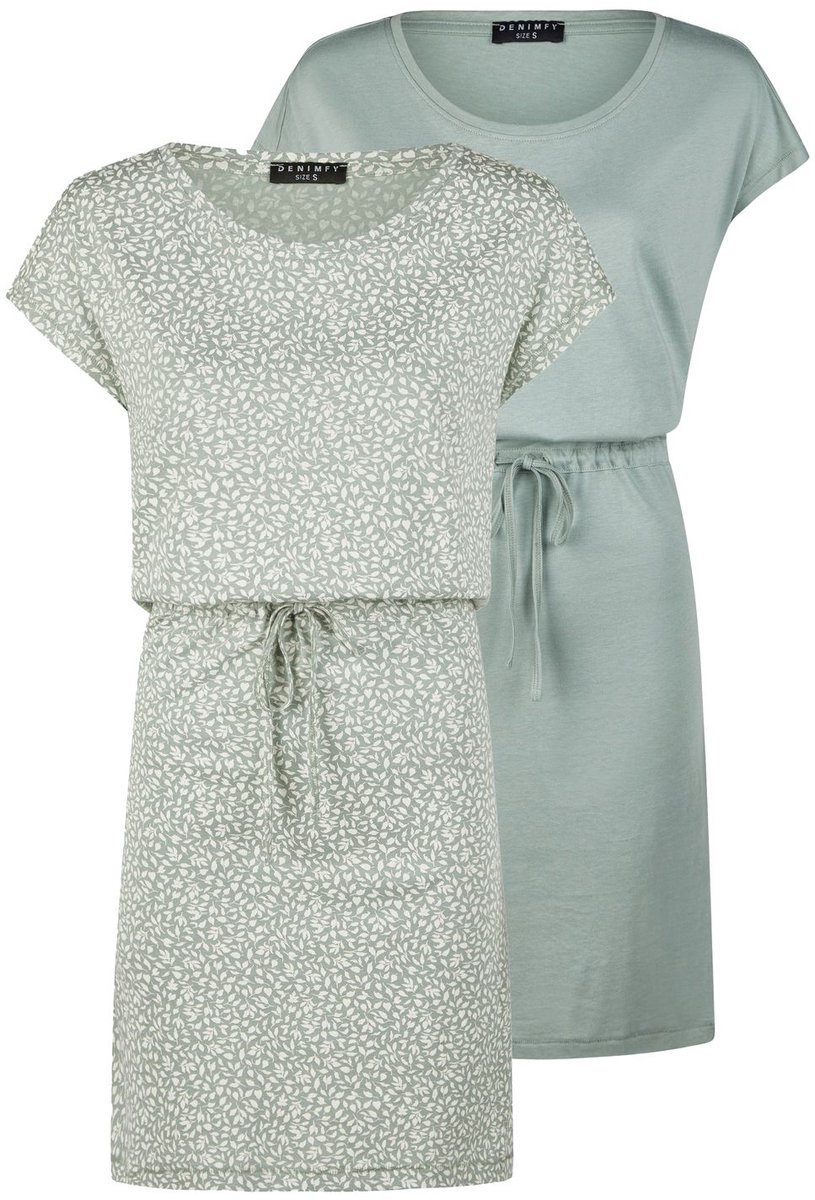 DENIMFY Dames Jurk DFBella regular fit Groen S Ronde Hals Volwassenen