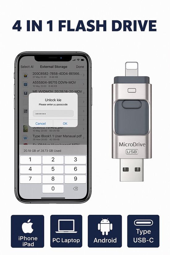 MicroDrive 4-in-1 Flash Drive - 64GB - compact en duurzame USB stick | bol