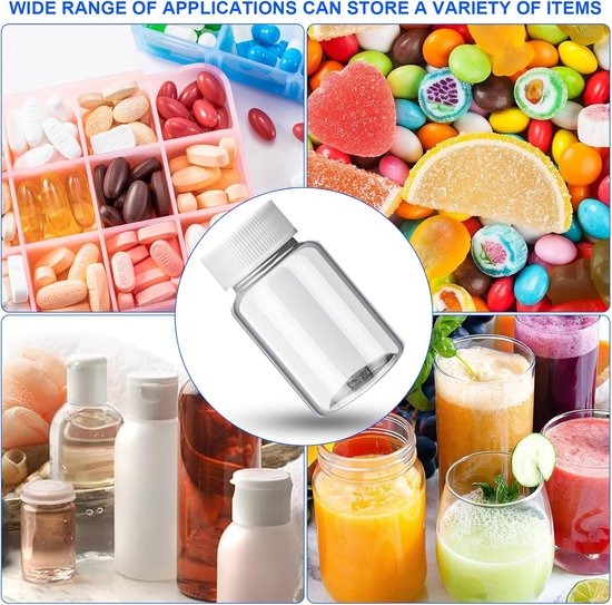 12 Stuks Juice Bottles - 100 ml Herbruikbare PET Flessen met Deksel voor Sap - Plastic Milk Bottle voor Sap en Waterdranken - Witte Flessen van Houssy. — afbeelding 2
