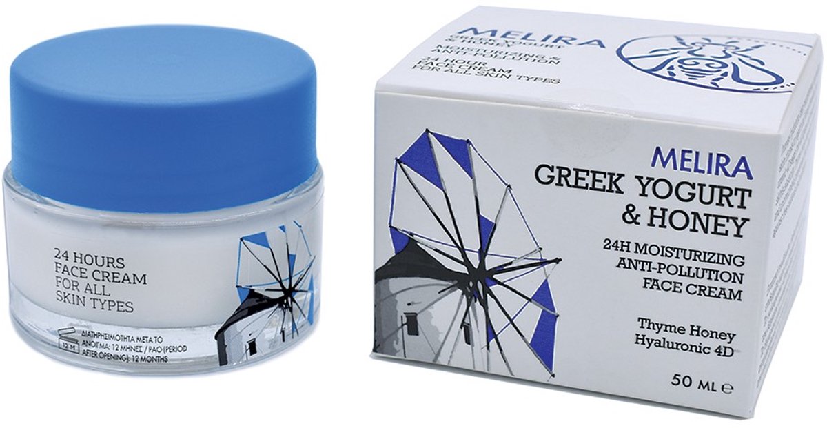 Melira Greek Yoghurt & Honey - 24H Moisturizing Anti-Pollution Face Cream - Met Tijmhoning & Hyaluronzuur 4D