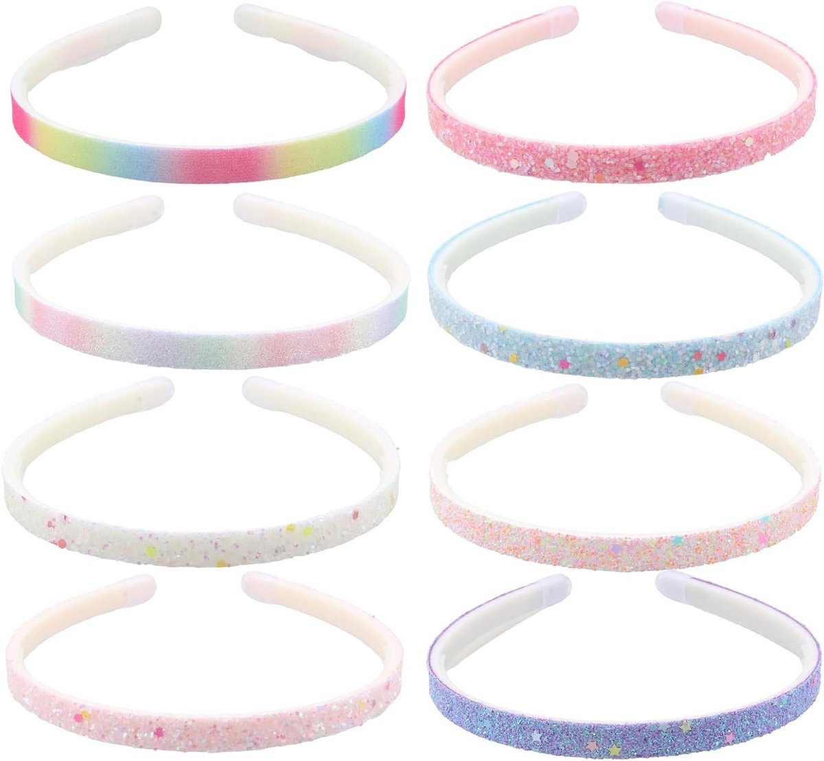 Allecto Premium - Set van 8 glitter hoofdbanden voor vrouwen en meisjes, regenboogkleurig met antislip - Haarbanden met pailletten, ideaal voor kleine meisjes