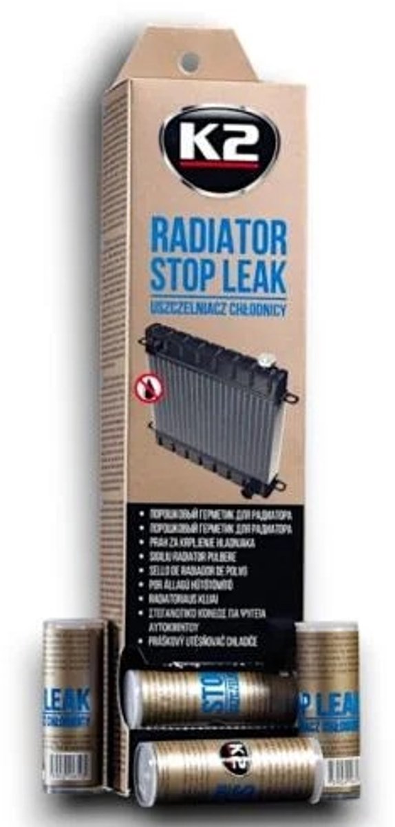 k2 autoradiator stop leak - radiator lek stopper van de auto - gaten dichter doormiddel van poeder 18,5 gram - radiator fixer - lekstopper