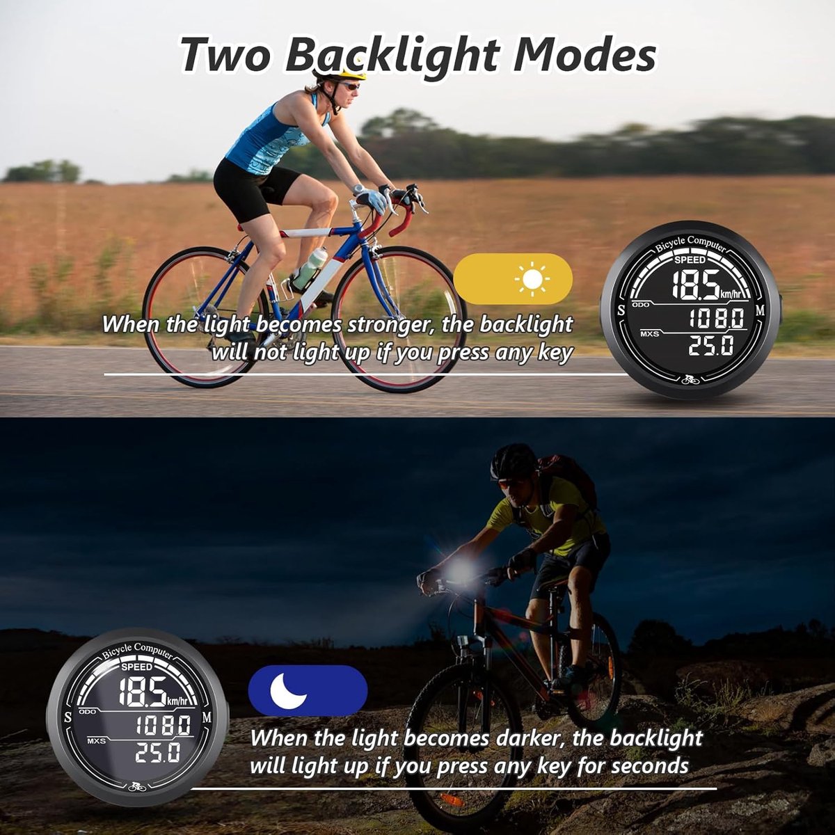 Fietscomputer-kilometerteller fiets-snelheidsmeter fiets-Draadloze fietscomputer - 2,2" LCD-scherm, automatische achtergrondverlichting - Universeel 12 functies, IP67 waterdicht - Fietssnelheidsmeter en kilometerteller, geschikt voor fietsen - Grijs – foto 6