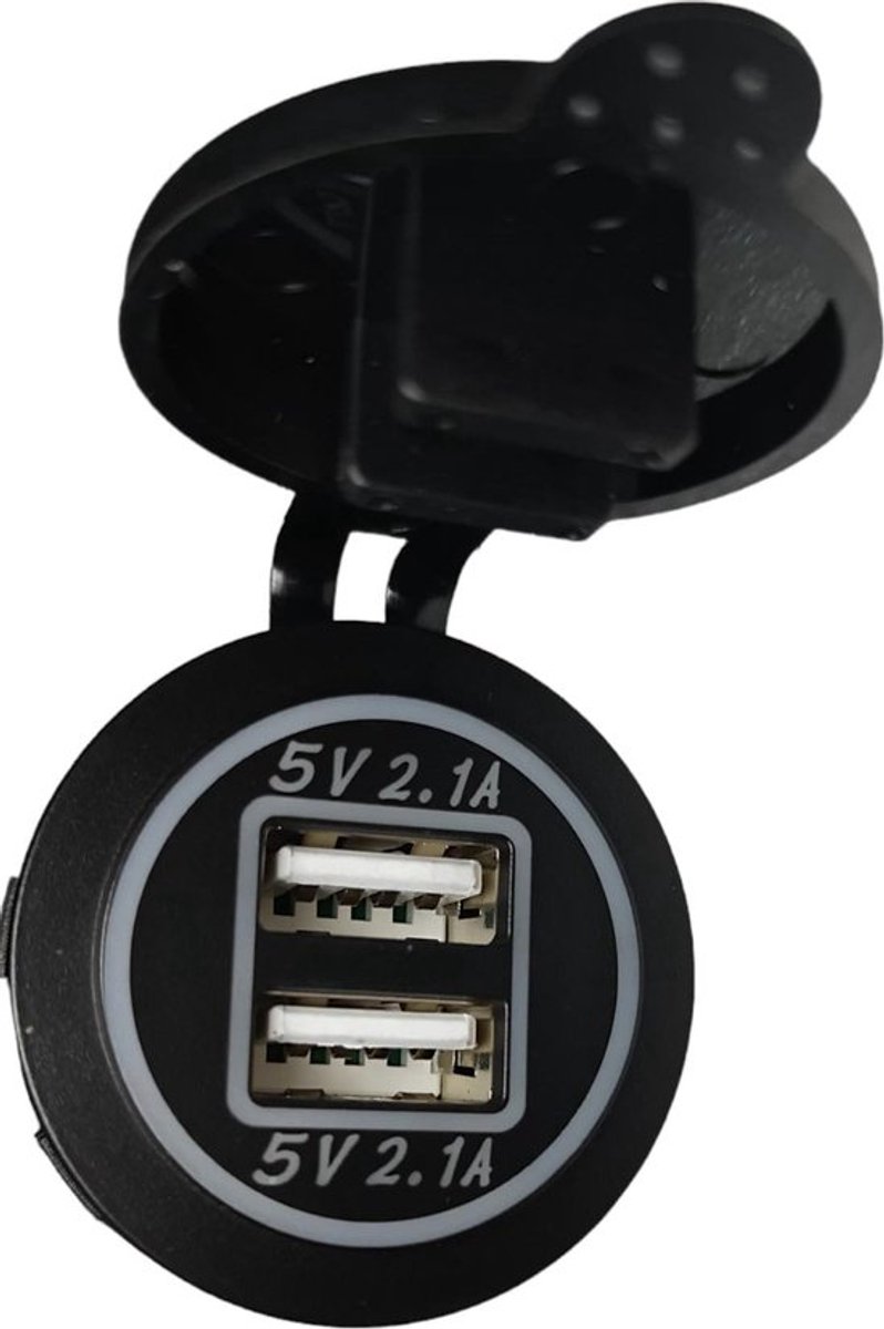 TeleBeni USB snellader inbouw stopcontact met lampje voor in de auto voor de passagier op de achterbank of in de kofferbak voor uw camera systeem, accupakket op de bouw en zelfs op de motor door de waterdichte afsluitdop 12 tot 30 volt ingang