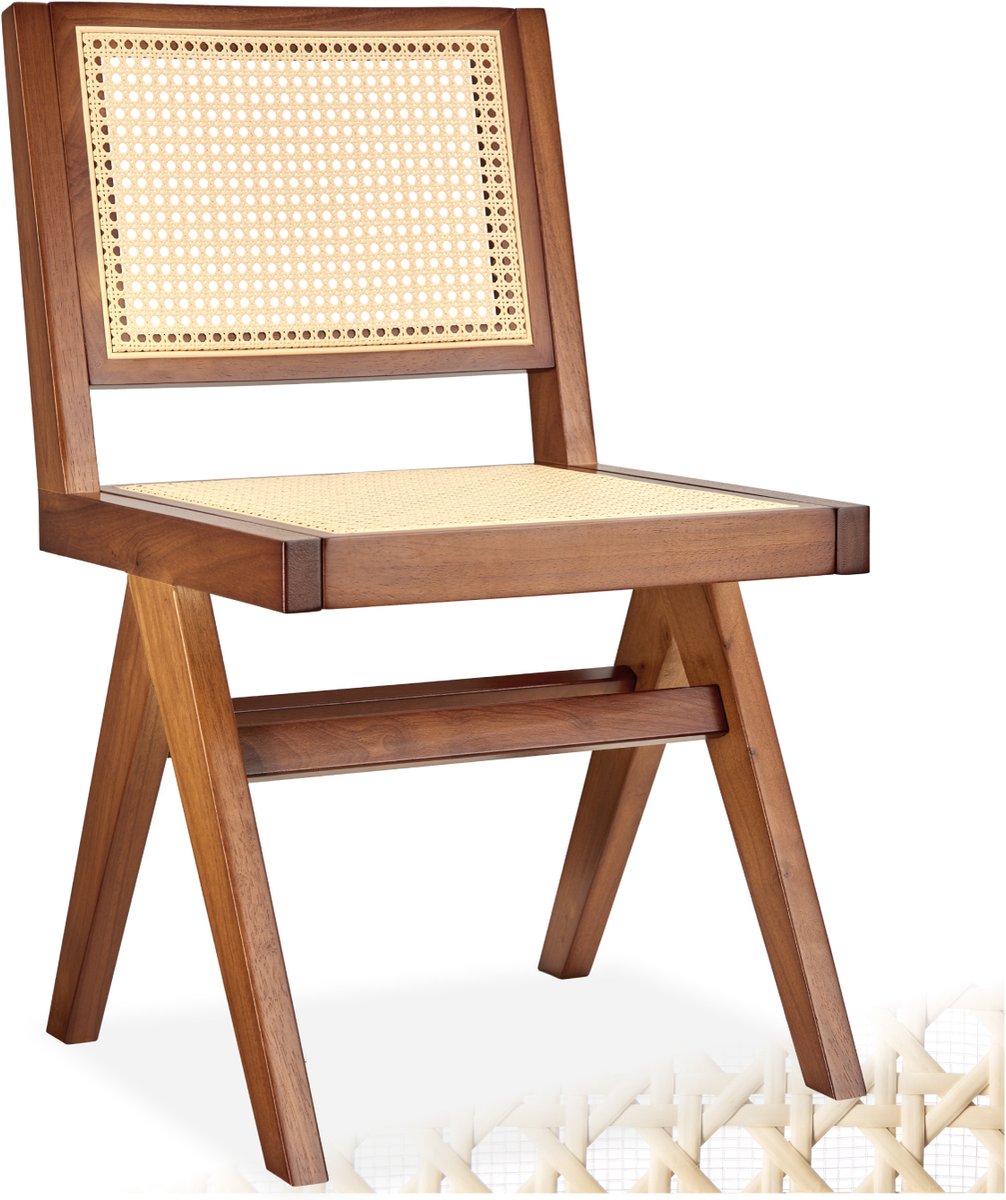 Tectake Houten Stoel Lizzy - Donker Eiken - Eetkamerstoel met Weens Vlechtwerk - Boho-Stijl Stoel met Rugleuning - Massief Houten Frame - Belastbaarheid 120 kg