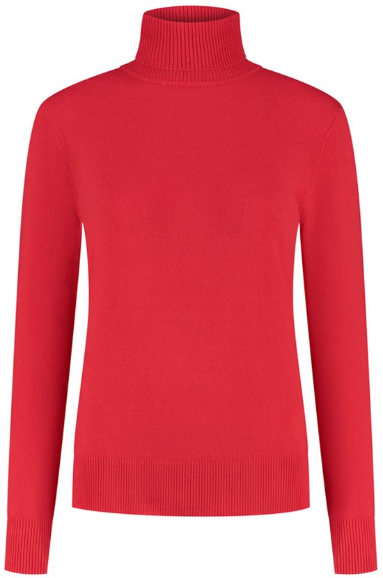Pull col roulé femme - Maille lisse - Viscose - Couleur rouge - Taille S
