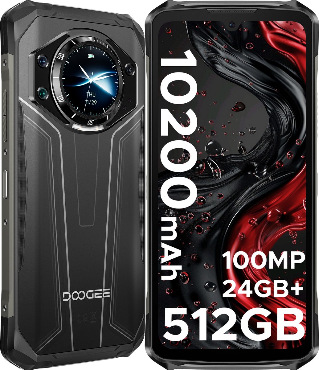DOOGEE S119 4G - Robuuste Smartphone - Robuuste Telefoon - 24GB RAM + 512GB ROM /2TB TF - 10200 mAh /33W - 6,72'' FHD+ IPS - 1,32 achterkant - 20MP nachtzichtcamera - NFC - Face ID - Drie kaarten - Zilver