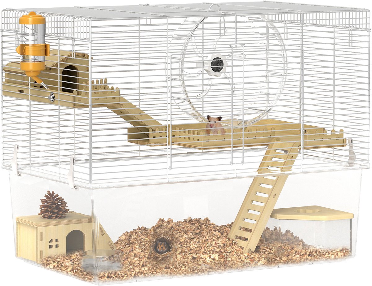 PawHut Hamsterkooi 59x35,5x47cm Staaldraad Wit