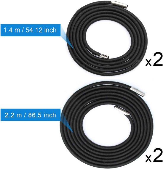 4 stuks - vervangende snoeren - 1.4m en 2.2 m - vervangend touw voor loungestoel - vervangend touw voor de stoel - vervangende elastische snoeren - accessoires voor relaxfauteuils - voor ligstoelen en tuinstoelen - zwart — afbeelding 5