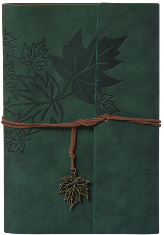Vintage Lederen Notitieboek - met Esdoornbladpatroon - 16.5x23.5 CM - 80 Vellen Papier - 6-ringsband - Journal - Schetsboek - A5 - Navulbaar - Cadeau Idee - Blanco Papier - Travelers Notebook - Reis Dagboek Retro - Reisdagboeken,Werk,School - Groen