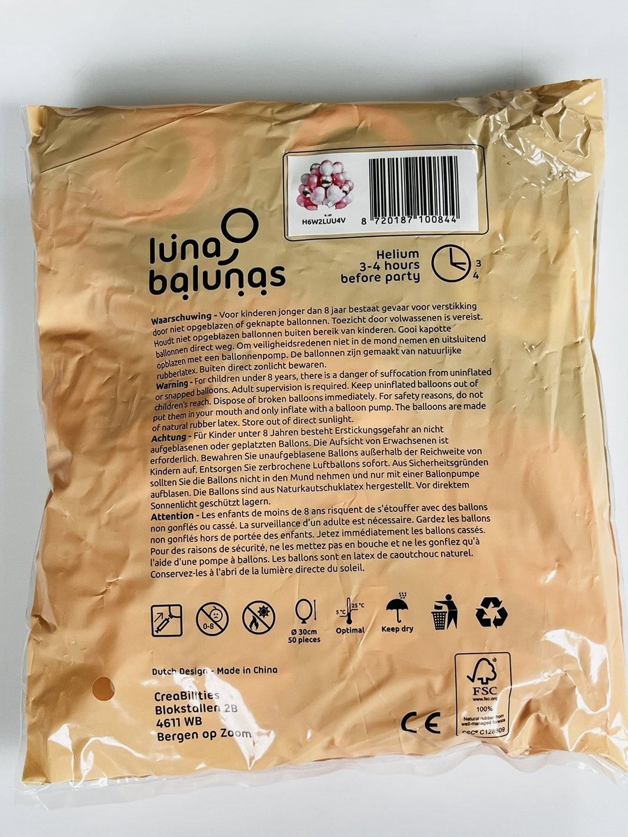 Luna Balunas 50 Stuks Roze Ballonnen Grijs Zilver Helium Babyshower Geboorte communie - Verjaardag Versiering FSC - Eco Friendly Communie Lentefeest — afbeelding 5
