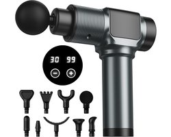 Massagepistool, massagepistool voor diepe weefselmassage voor pijnverlichting, percussieve spiermassagepistool voor atleten, draagbare elektrische rugmassager met 30 snelheidsniveaus en 9 massagekoppen (grijs)