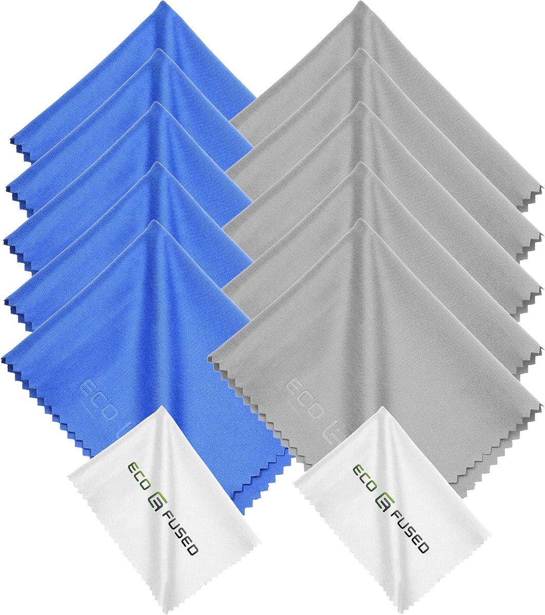 Microvezeldoekjes 5 blauwe / 5 grijze - 15 x 18 cm en 2 Wit 14 x 8 cm, voor het reinigen van Brillen, Zonnebrillen, Camera lens, iPad, Tablets, Mobiele Telefoons, iPhone, Android-telefoons, laptops, LCD-schermen