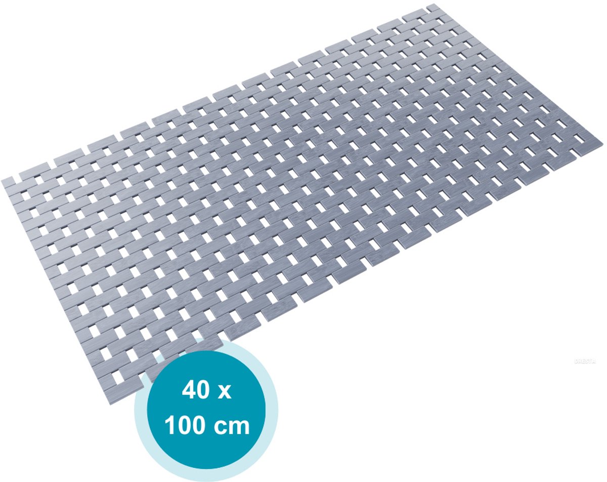 DRESTA Badmat Mira 40X100CM – Douchemat – Badmat antislip – Badmatten – Bamboe Badmat – Grijs