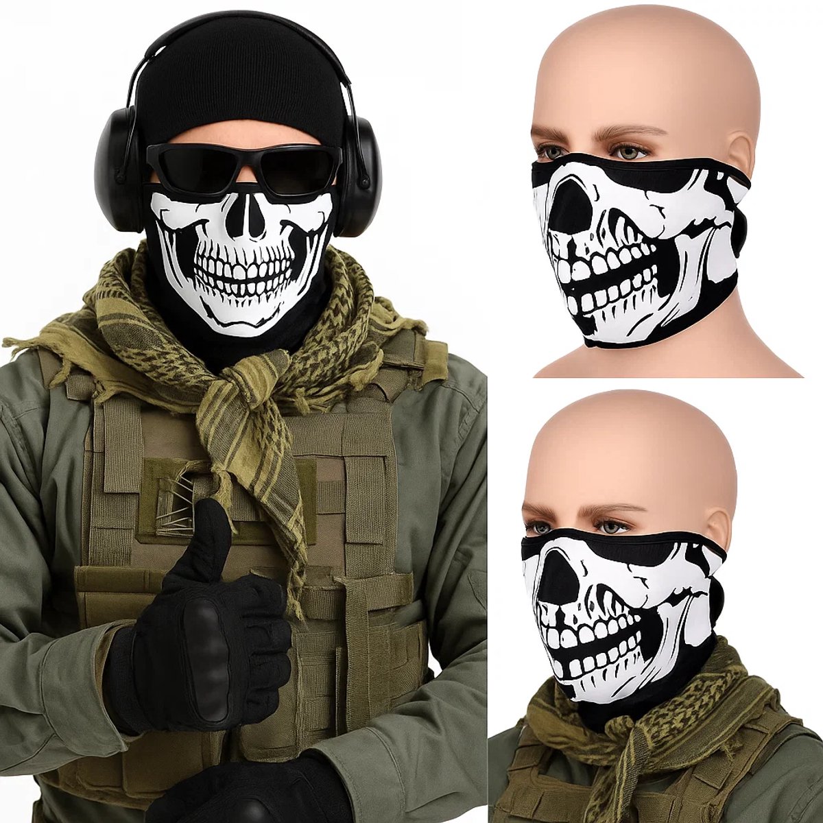 2x Skull Facemask I Doodskop Gezichtsmasker I Motor Bandana I UV Beschermiong I Morrijden I Neopreen Zwart