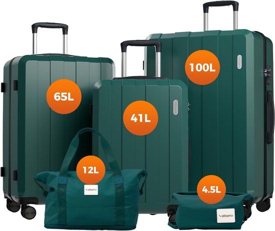 Valise à roulettes VALLSERO (M, L, XL) - Shell rigide en ABS avec serrure TSA - 4 Roues - Grande capacité - Ensemble de 5 valises à roulettes - Bagage à main - Set de valises de voyage - Légère