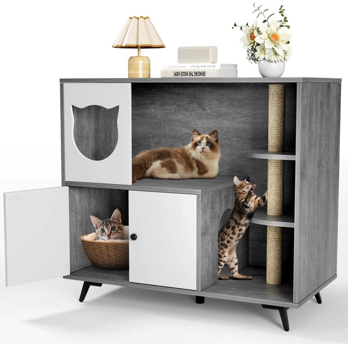 Kattenvilla – Kattenhuis – Kattenhok – Kattenmeubel – Verstopte Kattenbak – Groot 100x92x50 cm – Massief Milieuvriendelijk Hout Kattenvilla – Kattenhuis – Kattenhok – Kattenmeubel – Verstopte Kattenbak – Groot 100x92x50 cm – Massief Milieuvriendelijk Hout