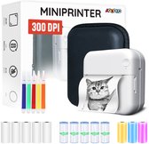 Mini Printer voor Mobiel - 300 DPI - Fotoprinter voor Smartphone - Mini Pocket Printer - Mini Printer Incl.1 Harde Etui + 13 Rollen Papier (Sticker, Normaal, Kleur) + 5 Pennen - Pocket Printer Smartphone - Sticker Printer - Fotoprinter Mobiel