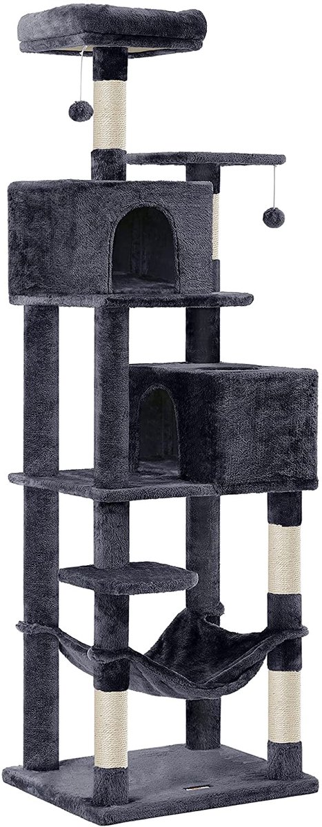 Hoppa! krabpaal, krabpaal met zacht pluche, kattenboom rookgrijs, 61 x 50 x 192 cm (L x B x H)