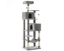 Hoppa! Kattenboom - Krabpaal - XXL - Hoog - lichtgrijs - 61 x 50 x 192 cm (L x D x H)