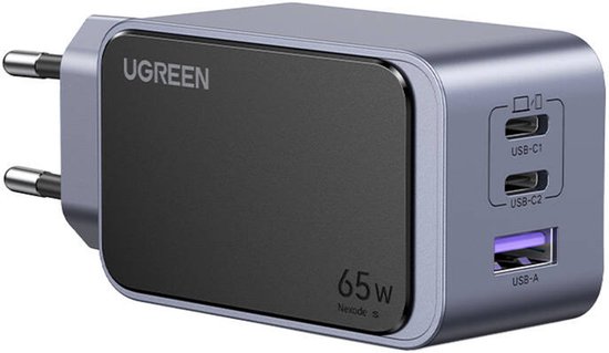 UGREEN Nexode Air 65W GaN Snellader USB-C PD QC PPS AFC 3-apparaten tegelijk opladen compact grijs