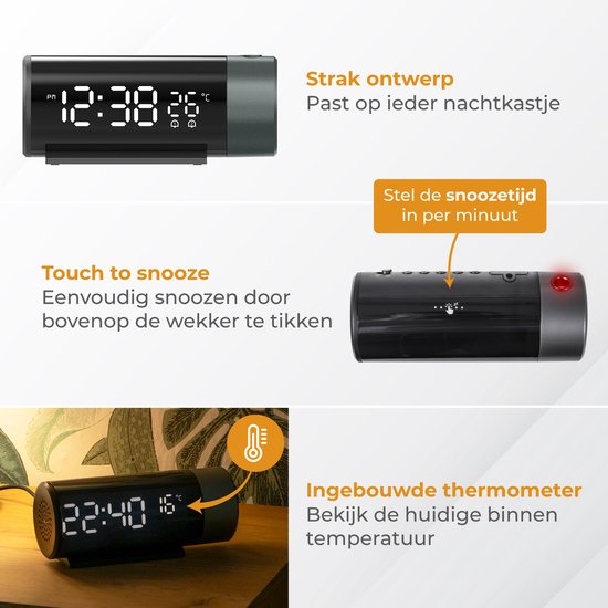 FACULX Digitale wekker, met houten elektronische LED-tijdweergave, 3 alarminstellingen, vochtigheid en temperatuurdetectie, hout gemaakte elektrische klokken voor slaapkamer, nachtkastje - wit