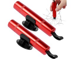 Ruitenbreker - Auto Veiligheidshamer - 2 stuks - Ruitenbreker - Auto Veiligheidshamer - Noodhamer - Auto Hamer - 2 in 1 Safety Hammer & Gordelsnijder - Inclusief Testglas & Zelfklevende Houder - Houder - Veiligheid - Rood