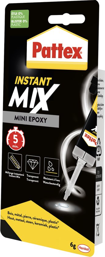Pattex Twee componentenlijm SuperMix Universal 6gram | 2-componentenlijm Epoxy | Extreem sterk & Makkelijk Bindend.