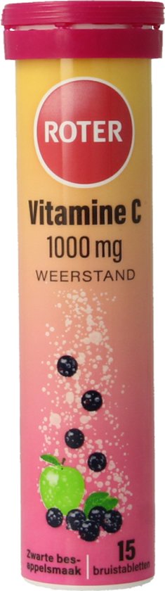 Roter Vitamine C 1000 mg bruis - Ondersteunt je natuurlijke weerstand - Suikervrij - Vegan - Met lekkere frisse zwarte bes-appelsmaak - 15 bruistabletten