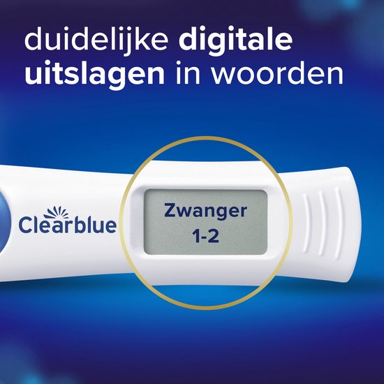 Clearblue zwangerschapstest met duidelijke digitale uitslag "Zwanger 1-2".