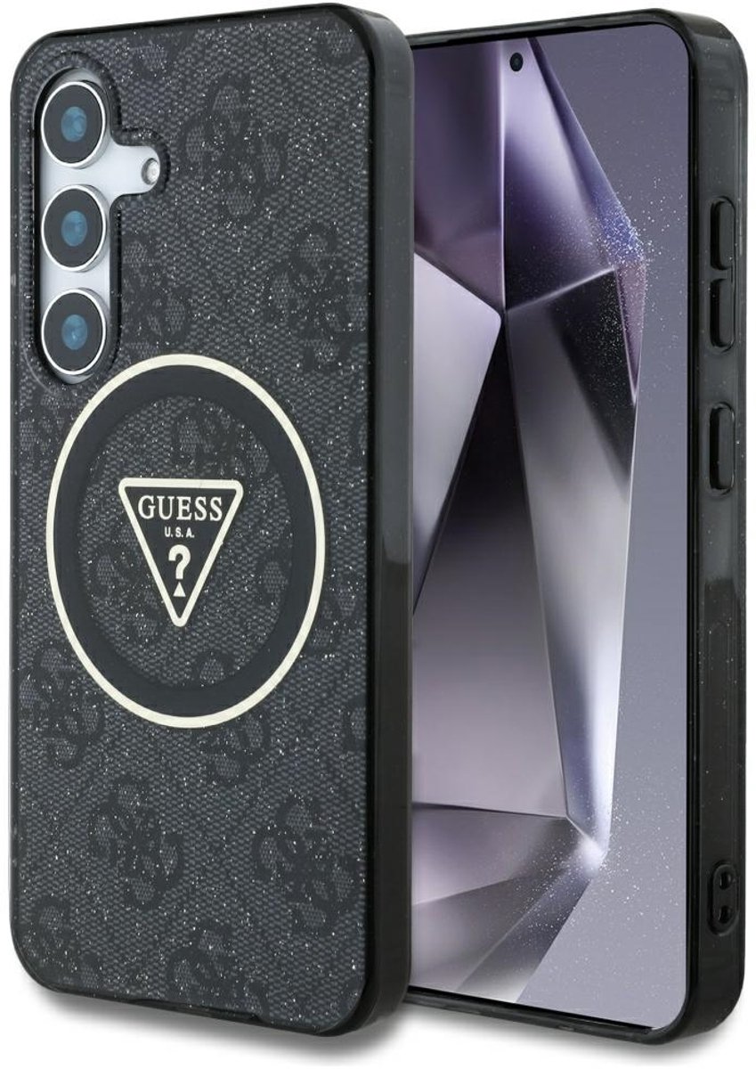 Etui Guess 4G Glitter Triangle Buttons Magsafe Do Samsung Galaxy S25+ Czarny