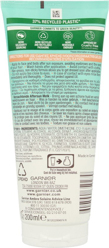 Garnier Ambre Solaire Verzachtende Aftersun met Zelfbruiner voor gezicht & lichaam - Ondersteunt Natuurlijke Bruining - 200 ml