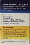Zij-aanzicht van Shiepz Melatonine doos met samenstelling en ingrediënten.
