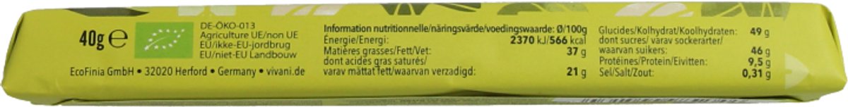 Vivani Chocolate to go pistacchio Dubai style bio 40 Gram