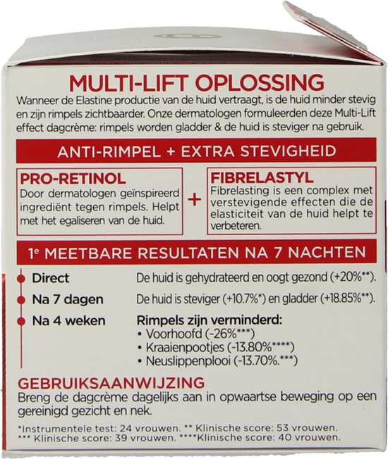 Verpakking L'Oréal Paris Revitalift multi-lift oplossing anti-rimpels, extra stevigheid.