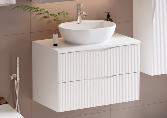 Meubel Square - Badkamermeubel set Morae 80cm - Wit - Badmeubel met Waskom - Wastafelkast Zwevend