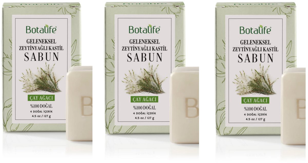 Botalife - Tea Tree Zeep - Natuurlijke Zeep - %100 Puur - Traditionele Olijfolie Castille Zeep - Geleneksel Zeytinyağlı Kastil Sabun
