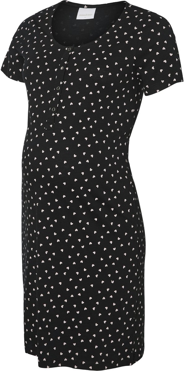 Mamalicious Mama Licious Nachthemd Zwangerschaps-nacht setje Black /Aop Chalk Pink Hearts
