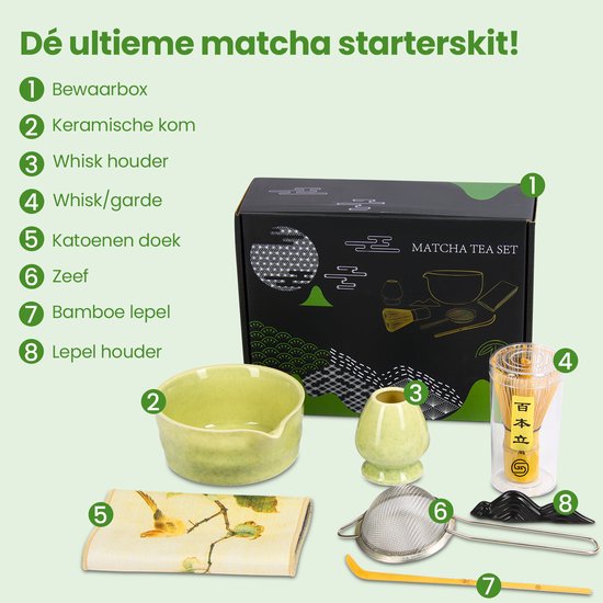 TEANAGOO 7-delige matcha-gardeset, roze matcha-set, matcha-poederkit voor ceremonie, matcha-theeset voor het maken van latte, matcha-garde set en kom met schep en zeef, Fuji Design keramische kom