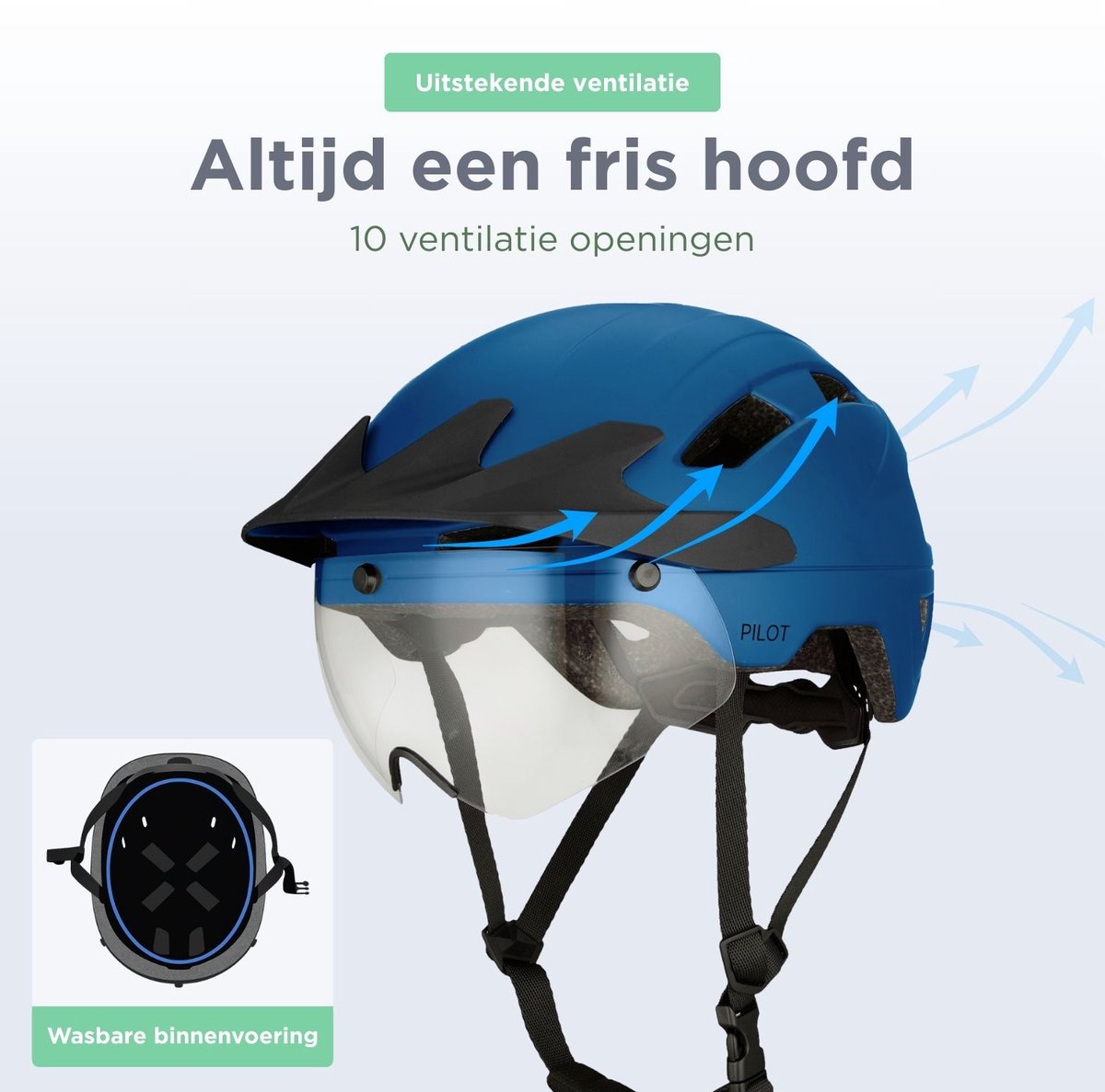 GOOFF® Pilot 4-in-1 Snorfiets Helm met Verlichting en Vizier - Speed Pedelec Fietshelm voor Volwassenen - NTA 8776 - Snorscooter Helm met LED Licht - Goedgekeurd voor Blauw Kenteken en E Bike - Dames en Heren - M - Blauw thumbnail 6