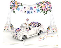 papercrush® Pop-up Huwelijkskaart Bruidsauto onder bloemen boog - 3D huwelijkskaart elegant 