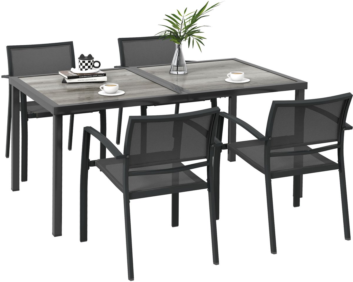 Outsunny tuinset - tuintafel met 4 stoelen - staal/mesh - grijs