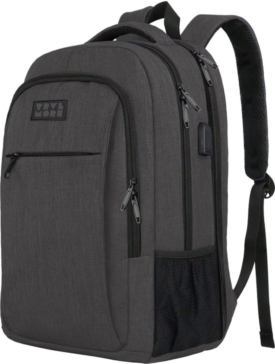TRVLMORE Rugtas - 36L - 17,3 Inch - Laptop Rugzak met USB - Schooltas - Heren en Dames - Tas -- Levenslange Garantie - Antraciet